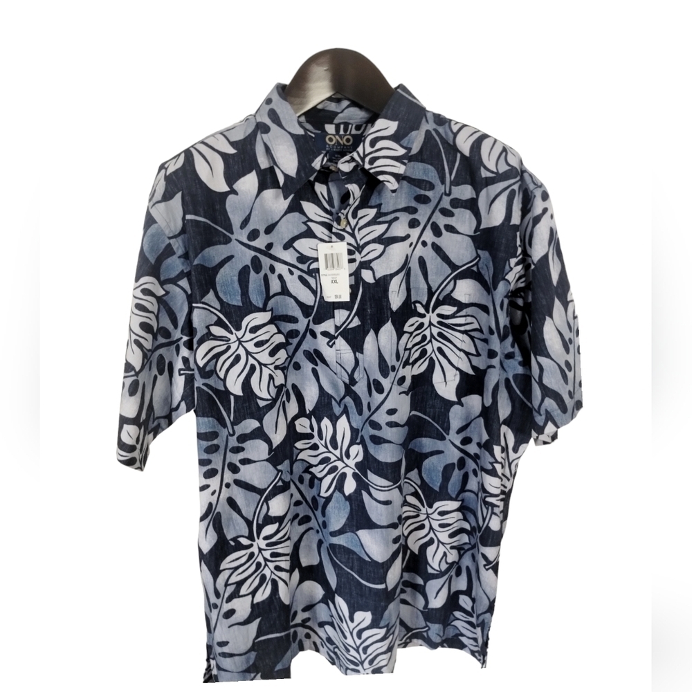 Ono & Company by Liberty House Pull-Over Hawaiian Shirt Men's XXL Blue/Wht